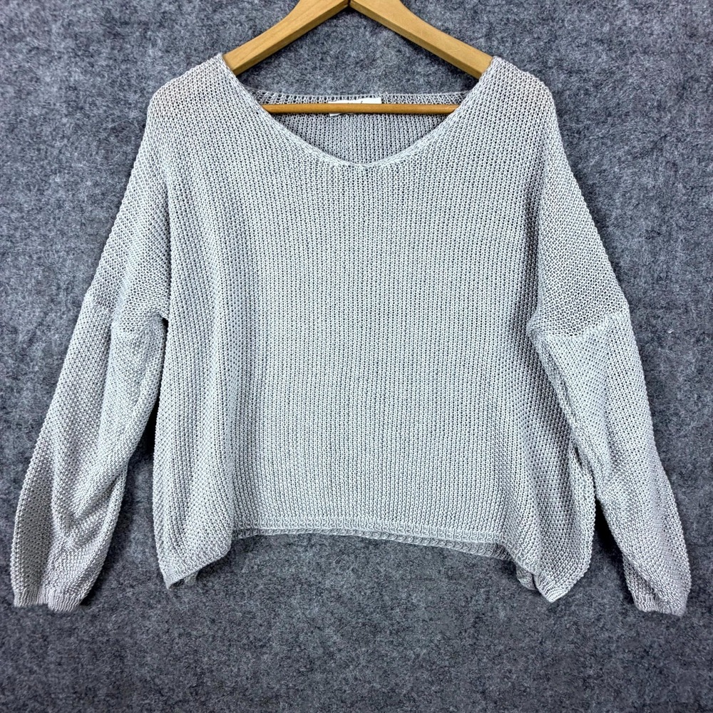 Gigi Moda Sweater Womens Heather Gray Oversized Large Dropped Shoulder Italian